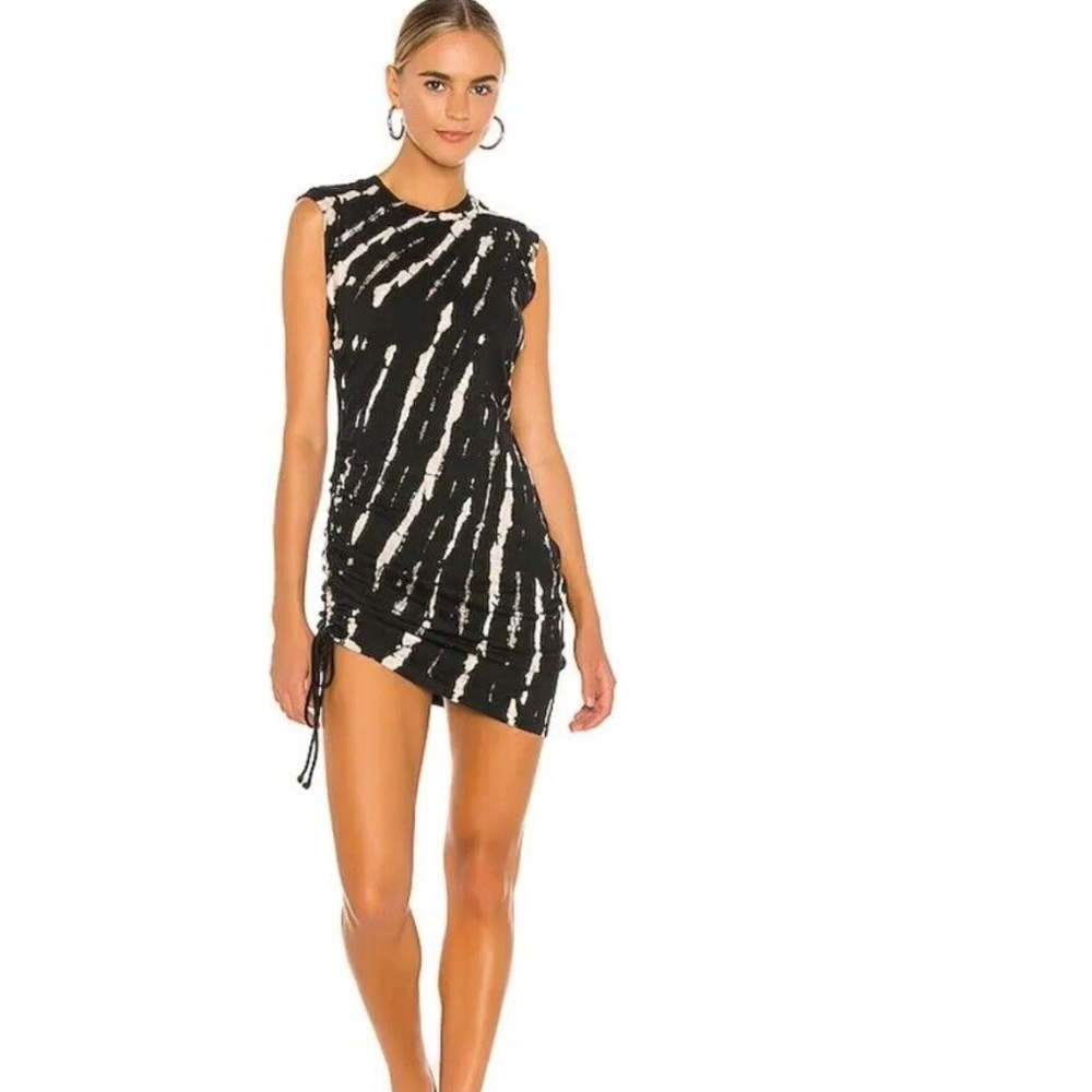 Pam & Gela Tie Dye Sleeveless Ruched Mini Dress Jersey Stretch Bodycon Medium